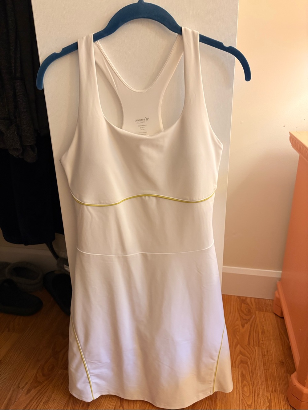 Old Navy White Racerback Tank Dress with Yellow Trim